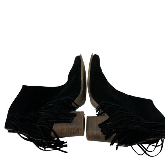 Steve Madden Black Fringe Western Boots 10 Leather Pointed Toe Ankle Country - Picture 13 of 14